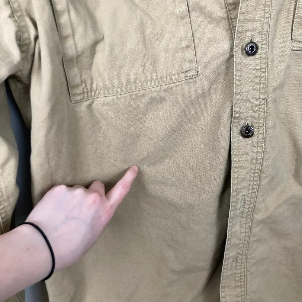 Columbia Mens Tan Canvas Fleece Lined Jacket M FLAW Shacket Chore Ranch Workwear